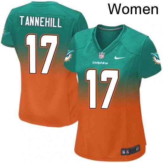 Womens Nike Miami Dolphins 17 Ryan Tannehill Elite Aqua GreenOrange Fadeaway NFL Jersey